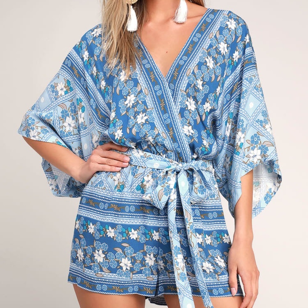 Lulus Blue Floral Romper NWT